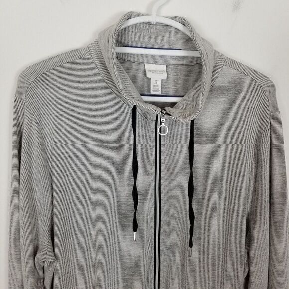 Chico's Weekends Women Full Zip Cardigan Size XL Gray striped Long Comfort - Picture 2 of 8